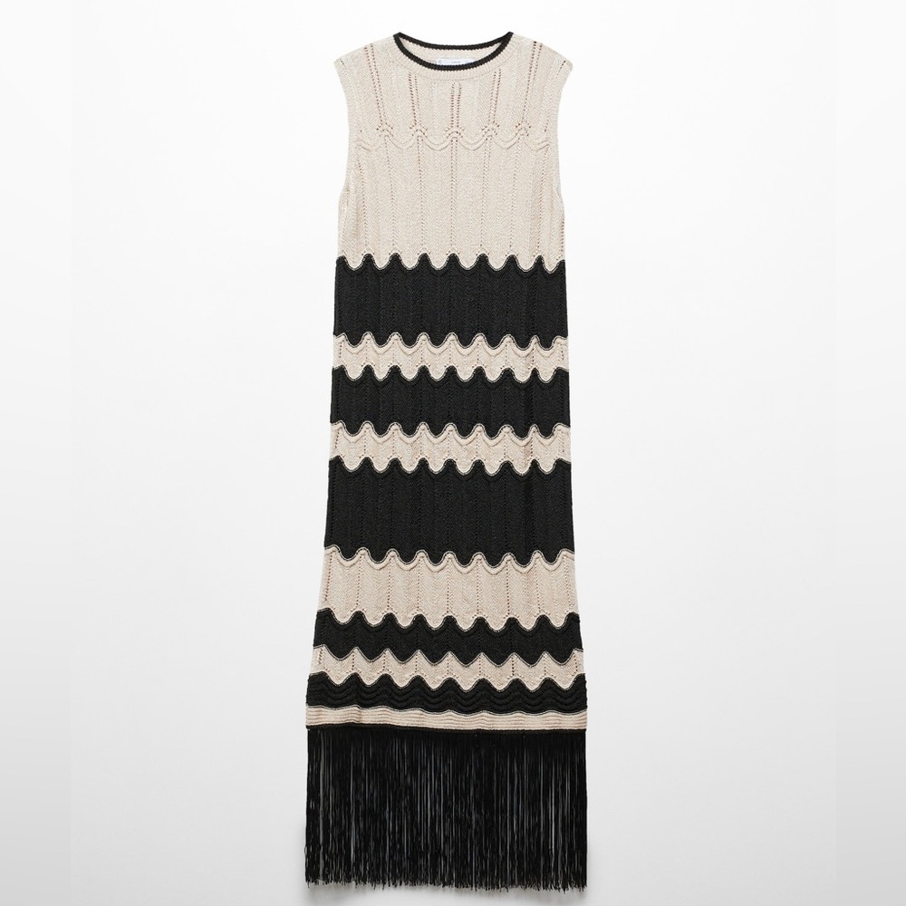 Mango Black and Cream Sleeveless Dress